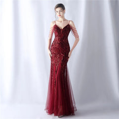 Homecoming Dresses: Women's Mermaid V Neck Sequin Party Maxi Dress