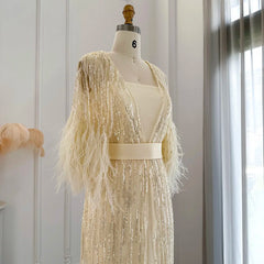 Homecoming Dresses: Light Yellow Luxury Feathers Evening Dresses for Women