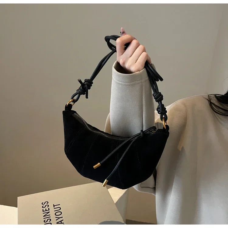 Velvet Material Zipper Shoulder Bag Solid Color Simple Fashionable