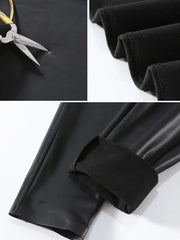 Autumn Winter Women Fleece Matte Leather Leggings Sheepskin
