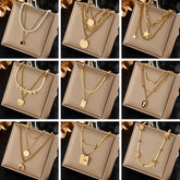 Gold Color Multilayer Letter Necklaces for Women Stainless Steel Jewelry