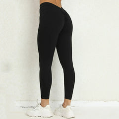 Seamless Yoga Sets Sports Fitness High V Waist Peach Hip-lifting Skinny Running