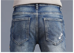 Embroidered Jeans Men's Autumn Winter New Korean Fashion Slim Little Feet Trousers