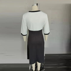 Women Elegant Patchwork Black and White Party Dress Autumn Plus Size Dresses
