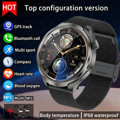 BOXUXING 1.85-inch Smart Watch Men Sport Waterproof Fitness Heart Rate Watches Compass GPS Track NFC Bluetooth Call Smartwatch