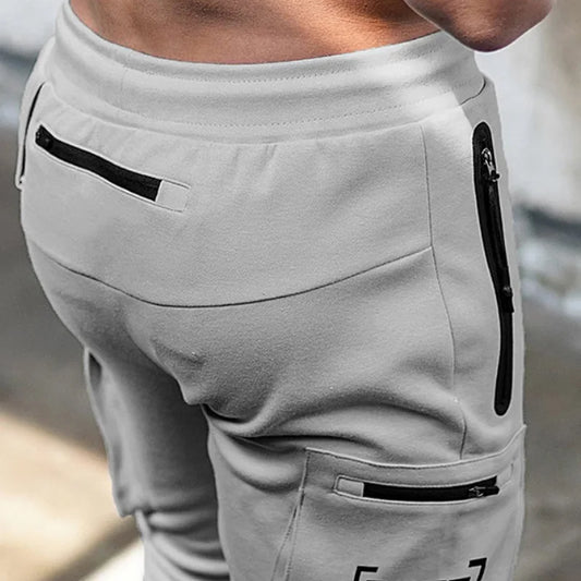 Men's Gym Fitness Multi-Pocket Workout Training Pants Cotton Jogging Sweatpants