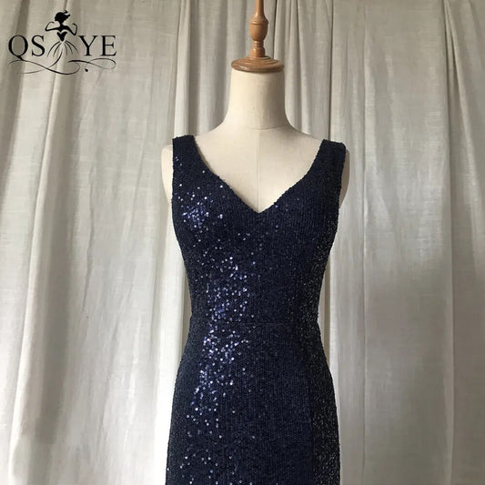 Evening wear Dresses: V Neck Long Mermaid Prom Gown Sleeveless Party Dress