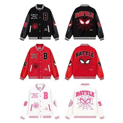 Jackets Men Embroidery Baseball Jacket removable Hat Spliced PU Leather