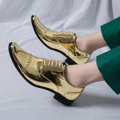 Male Golden Luxury Business Oxford Shoes Men Height Increase Patent Leather