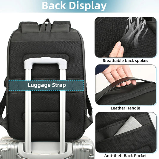 Heroic Knight Business Backpack for Men Waterproof Travel 17.3" Laptop Backpack High Capacity Multifunctional Pack USB Charging