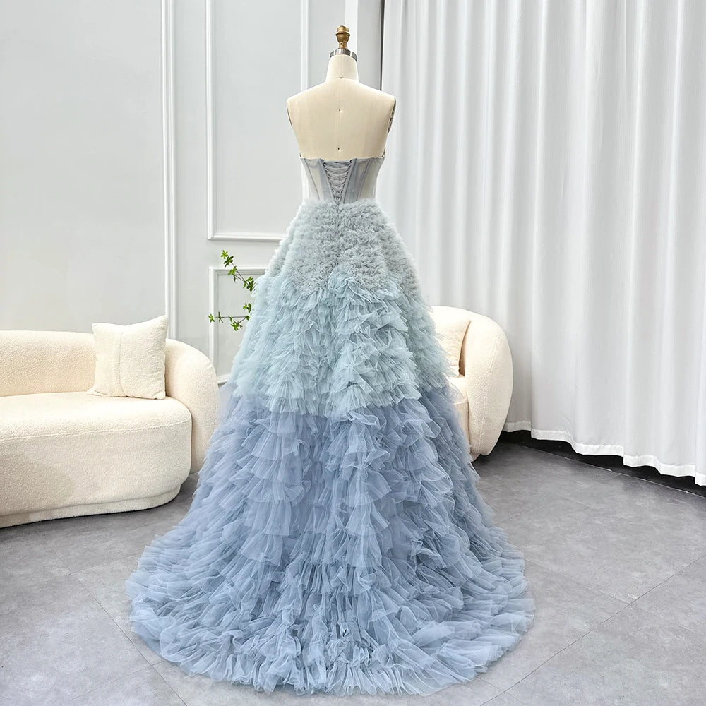 Homecoming Dresses: Blue Ombre Tiered Ruffles Evening Dresses Ball Gown