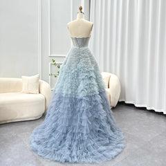 Homecoming Dresses: Blue Ombre Tiered Ruffles Evening Dresses Ball Gown