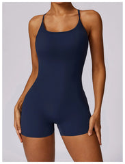 Women Fitness Jumpsuit Running Workout One Piece Yoga Suit Scrunch Butt Shorts