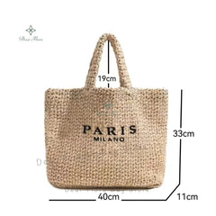 Women Fashion Striped Summer Beach Straw Knitting Shoulder Bag Hollow Out