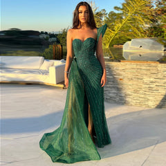 Homecoming Dresses: Green One Shoulder Mermaid Evening Dresses for Women