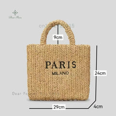 Women Fashion Striped Summer Beach Straw Knitting Shoulder Bag Hollow Out