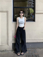 Black Polka Dot Straight Jeans Women High-waisted Loose Wide Leg Pants