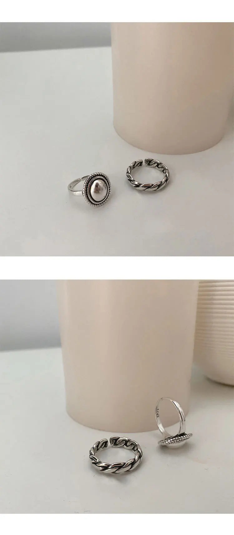 925 Sterling Silver Rings Couples Accessories INS Fashion Vintage Twist Design Round