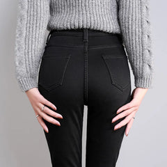 Women Thermal Jeans Stretch High Waist Winter Plush Warm Jeans