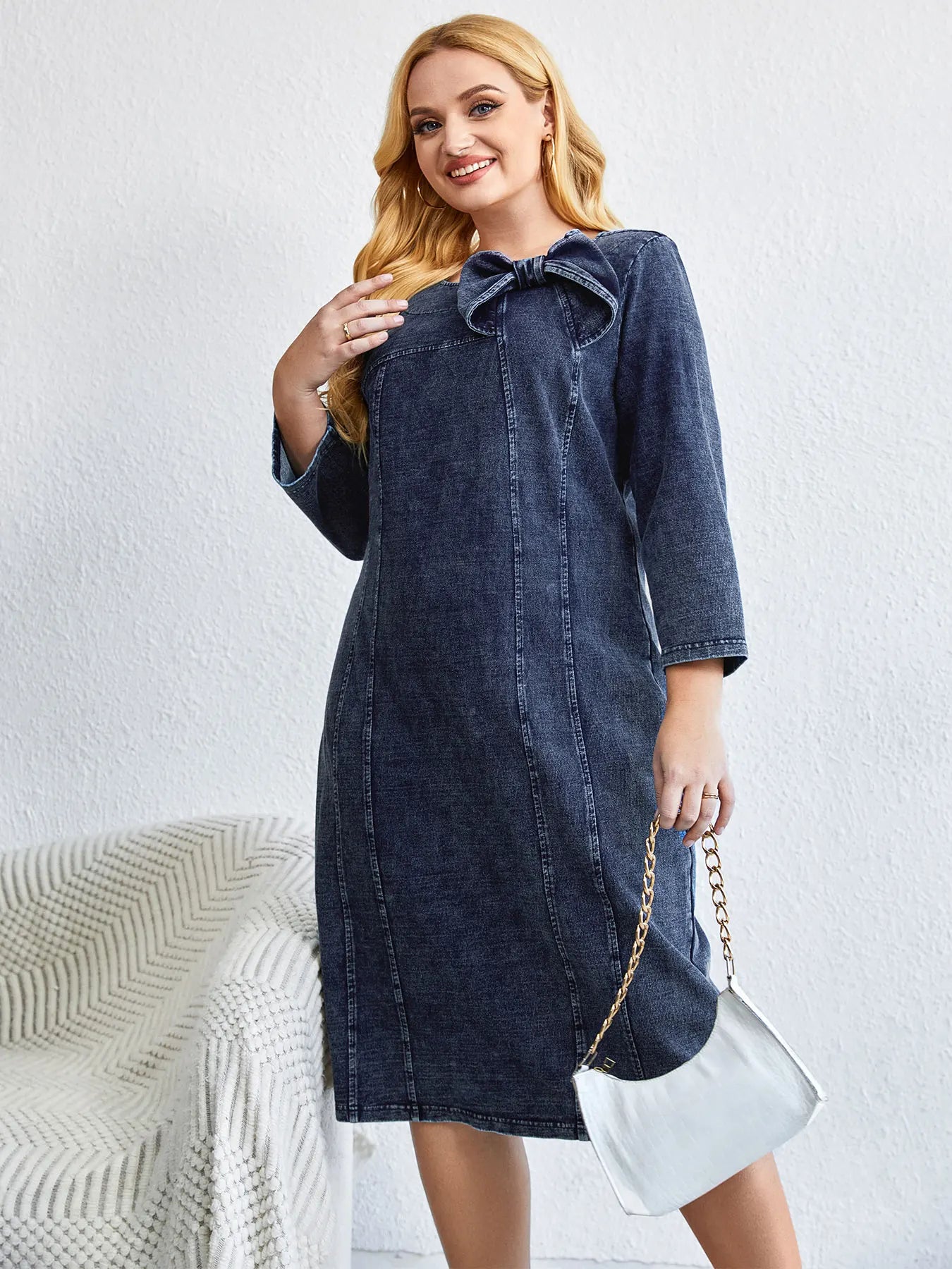Women's Plus Size Denim Dress Autumn Chic Elegant Dresses For Chubby