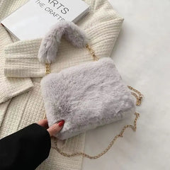 Winter Plush Tote Handbag Versatile Fluffy Shoulder Bag Soft Cute Chain Crossbody Bag