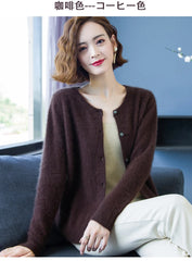 Women Cardigan Large Size Warm Pure Mink Cashmere Sweaters O-neck Loose Coat