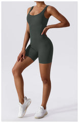Women's Yoga Rompers One Piece Tummy Control Seamless Ribbed Jumpsuit Padded