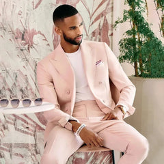Beach Wedding Outfit Men: Pink Men Suits 2 Pieces (Jacket+Pants) Fashion Gentleman