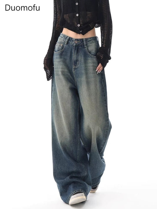 Autumn Vintage Chicly Slim Button Female High Waisted Jeans