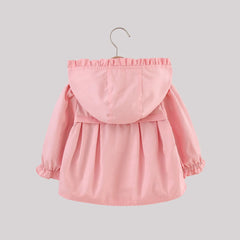 Spring And Autumn Children'S Coat Girls Sweet Solid Hooded Cotton Outwear
