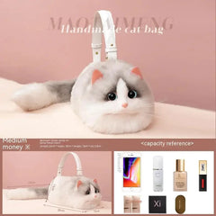 Lolita Plush Cute Cat Bag Women Harajuku Animal Circular Fur Soft Kawaii