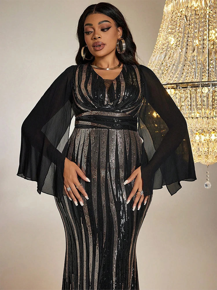 Women Plus Size Maxi Dresses Stylish Women's Sequin Figure-Hugging
