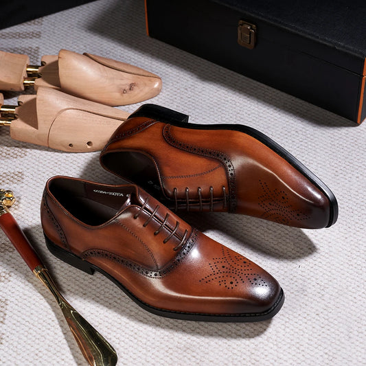 Italian Mens Dress Shoes Genuine Leather Male Plain Toe Wedding Party Oxfords