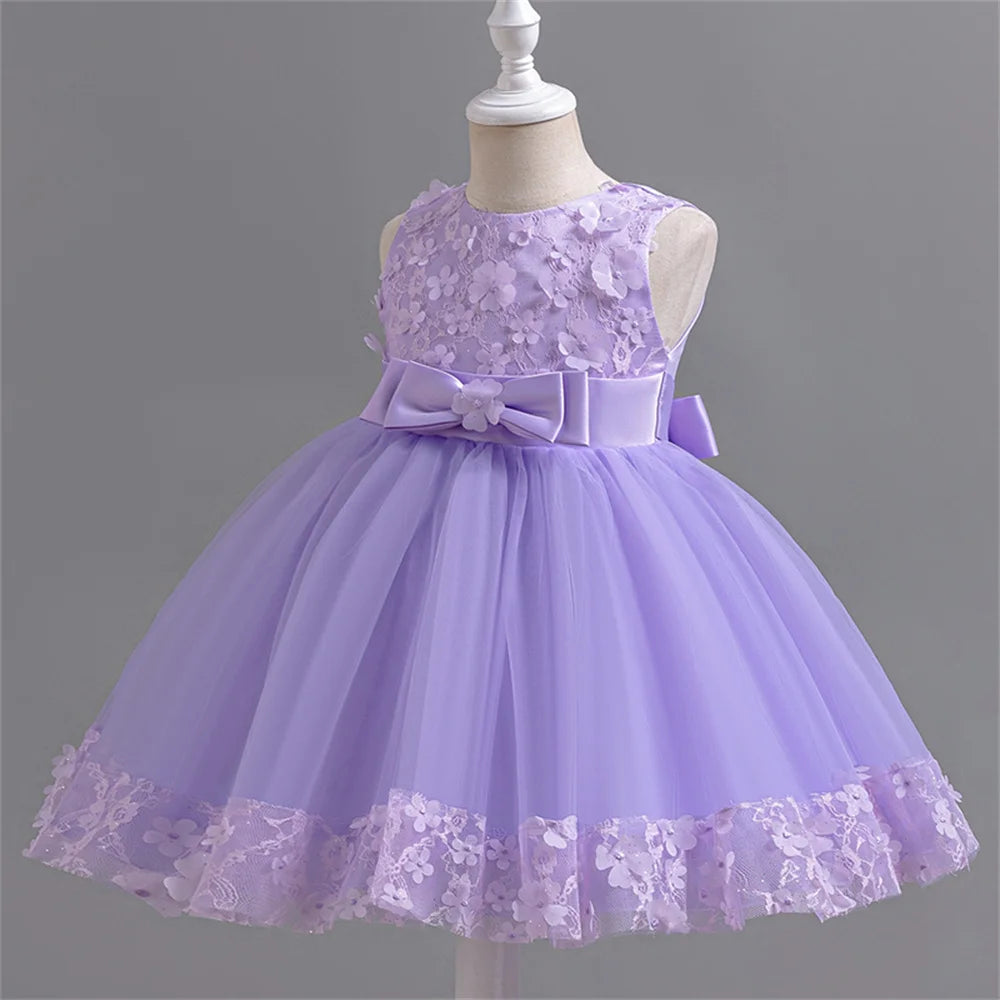 Girl's Dress 2024 New Girl's Butterfly Bow Princess Dress Fashion Sleeveless Mesh Dress Banquet Performance Evening Dresses