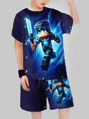 Block Man Digital Printing Cross Border Children's Clothing Casual Short Sleeved T-shirt Boys' Clothing