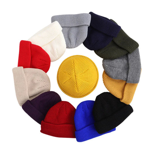 Winter Warm Beanies Casual Short Thread Hip Hop Hat Adult Men Female Wool
