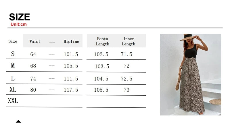 Fashion Vintage Leopard Print Wide-leg Pants Women Casual High-waisted Trouser