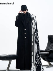 Autumn Winter Oversized Extra Long Warm Black Wool Blends Coat