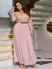 Women Plus Size Maxi Dresses Elegant Applique Spring Fitted Party Dress