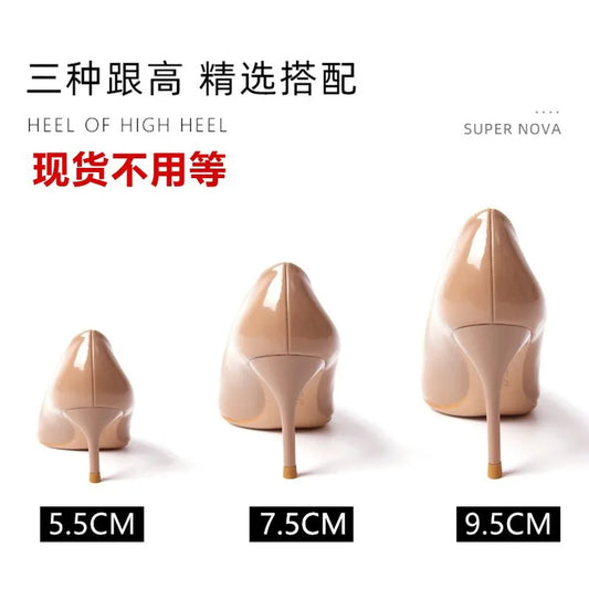 Pointed Toe Stiletto Ladies High-heeled Shoes Flesh Color Black Nightclub Shoes