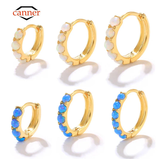 CANNER 6 8 10mm 925 Sterling Silver Opal Round Piercing Huggie Hoop Earrings for Women Fine Jewelry Accessories Pendientes 1pc