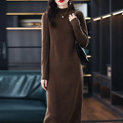 Evening Dresses: Female Dress White Crochet Grey Robe Evening Turtleneck Knit