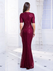 Homecoming Dresses: Half Sleeve Sweetheart Neck Sequined Maxi Dress Evening
