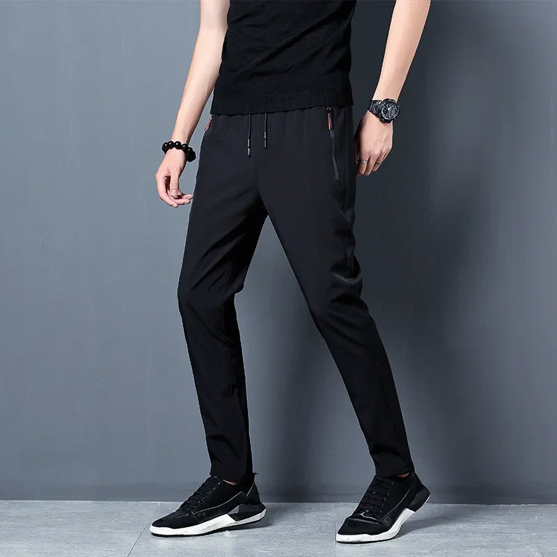 Men's Casual Pants Straight Slim Fit Elastic Waist Jogger Korean Classic