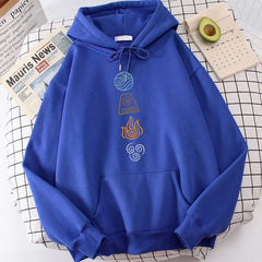 Avatar The Last Airbender Hoodie Water Air Fire Earth Four Elements Print Black Anime
