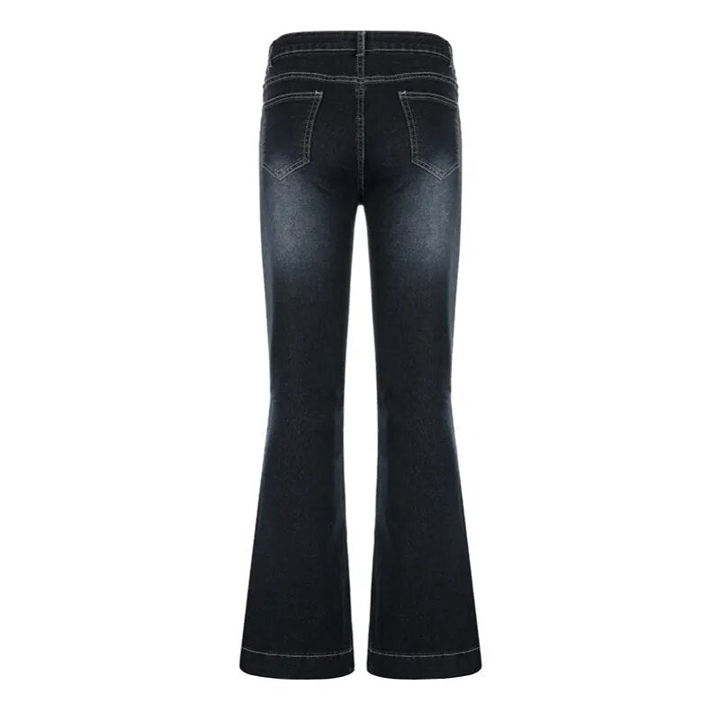 Flare Jeans Women's Low Waist Trousers Vintage Aesthetic Denim Pants Streetwear