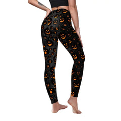 Halloween Pumpkin Skull 3D Print Pattern Stripe Workout Pants Leggings