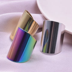 1Pc Stainless Steel Women Personality Textured Chunky Open Rings Punk Hammered
