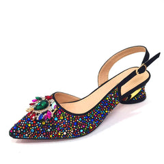 Matching Shoes and Bags: Pointed Toe Crystal Design Thin Heel Ladies Shoes