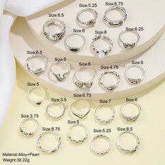 21pcs Set Punk Style Butterfly Heart Stainless Steel Ring and Tai Chi Design